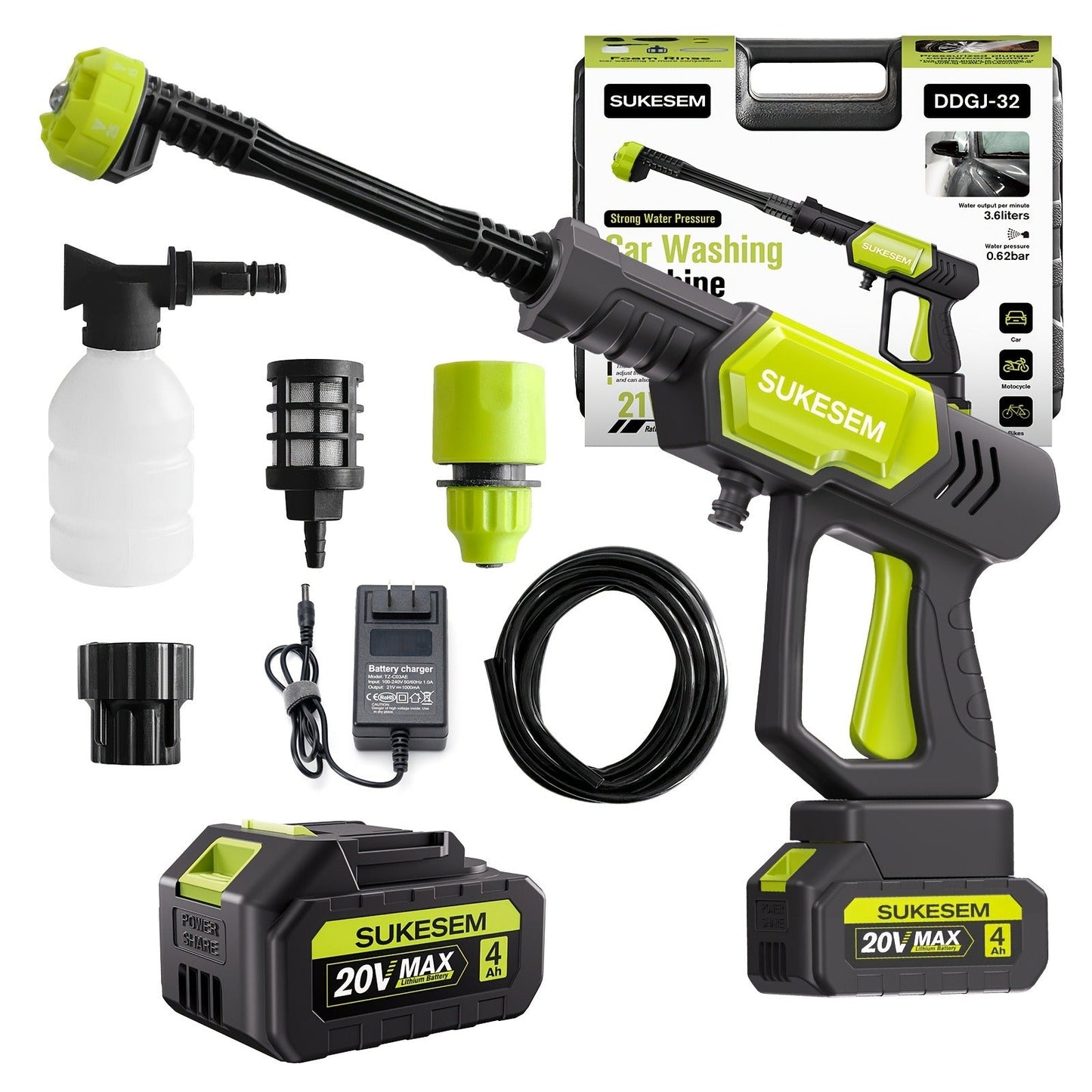 Cordless Pressure Washer Battery Powered Portable Car Wash Gun High Pressure Cleaner for Cars Yards for Garden, Patio and Yard Use