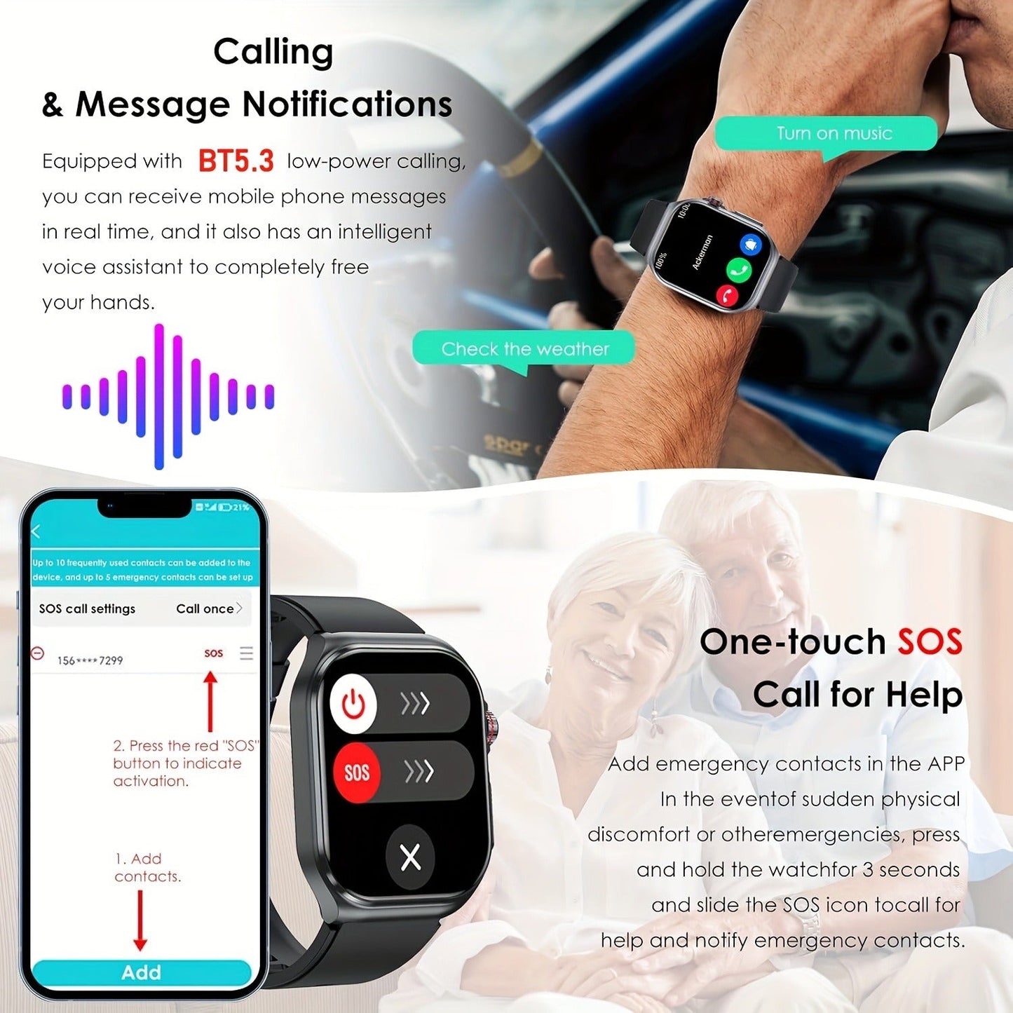 Smart Watch 2.04-Inch AMOLED Display with Bluetooth 5.3 Calling, 530mAh Battery and Six Strap Options