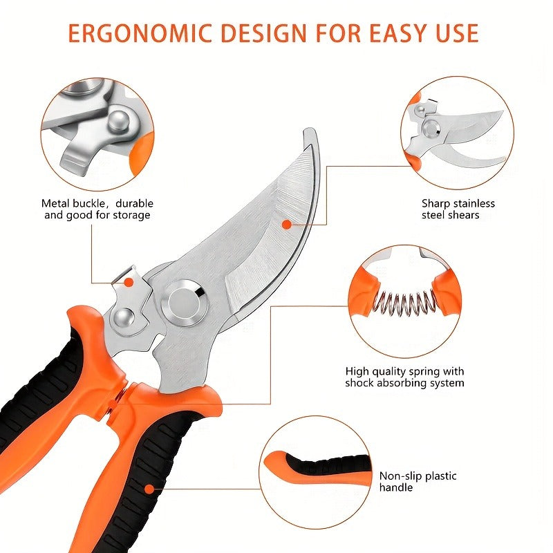 Pruning Shears 6-Piece Set, Stainless Steel Garden Scissors Anti-Slip Handle, Fruit Picking Lawn Bonsai Branch Cutting Tool Gift