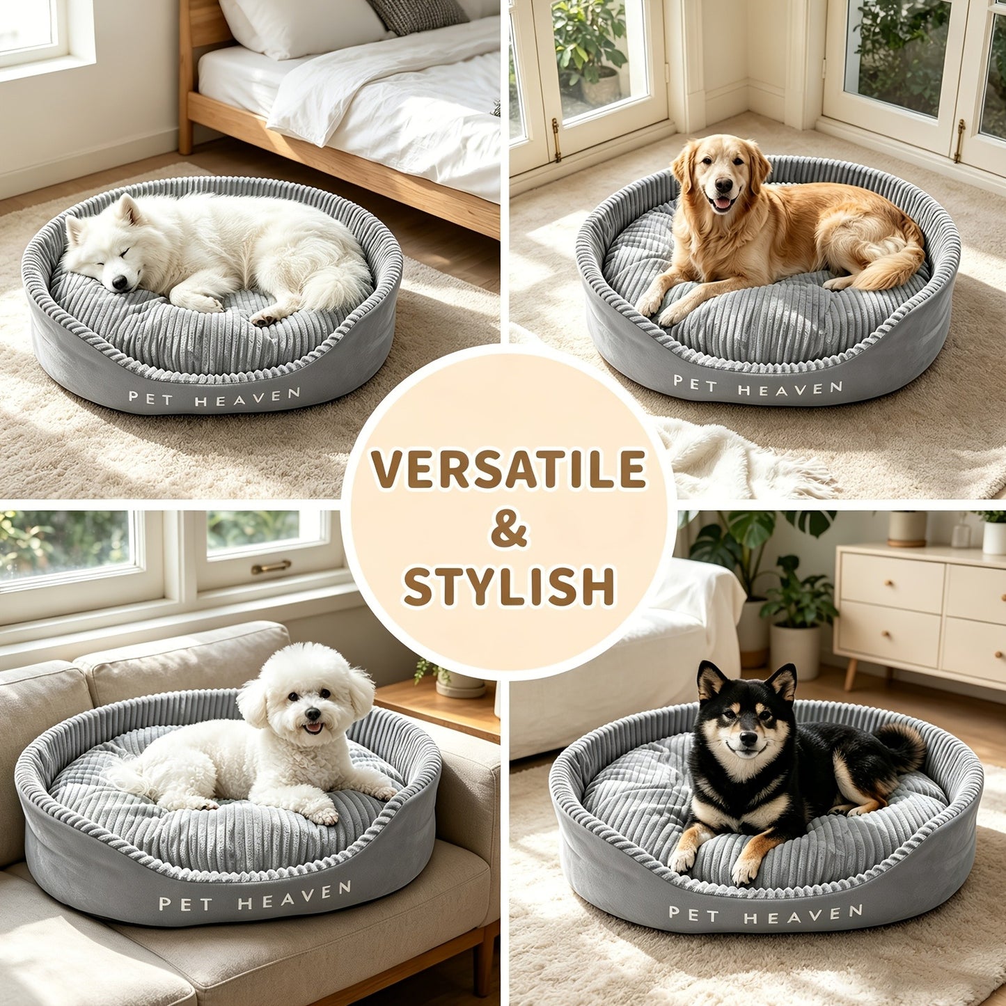 Furry Round Pet Bed for Dogs & Cats – Soft Warm Washable Dog Bed with Anti-Slip Base, Foldable Breathable Plush Cat Bed Mattress