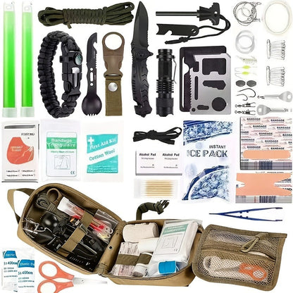 217-Piece Outdoor Tool and First Aid Supply Kit with MOLLE Bag in Nine Color-Labeled Options
