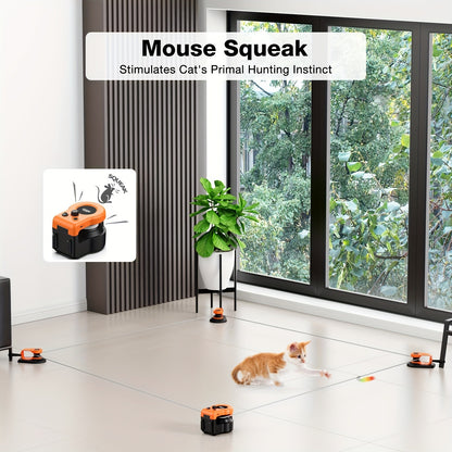 Interactive Cat Toy Auto & Remote Control – Electric Feather Mouse Lure Coursing Machine with DIY Track, Mouse Sounds, Auto Timer