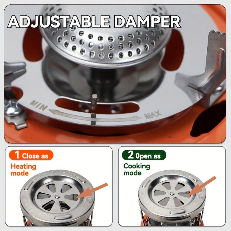 Portable Propane Camping Heater Stove 2-in-1 with Temperature Control, Compact Outdoor Cooking & Heating Unit