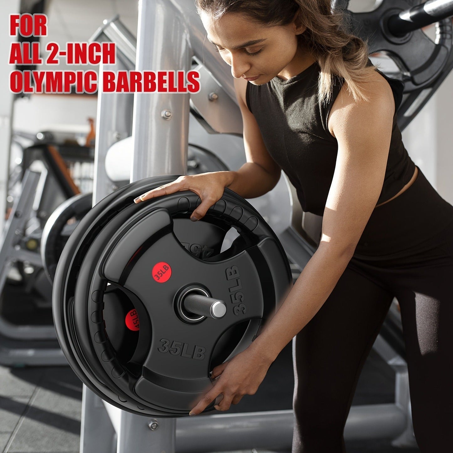 Tri-Grip Weight Plates with Three Hand Openings and 25, 35 or 45 lb Options for Barbell Training