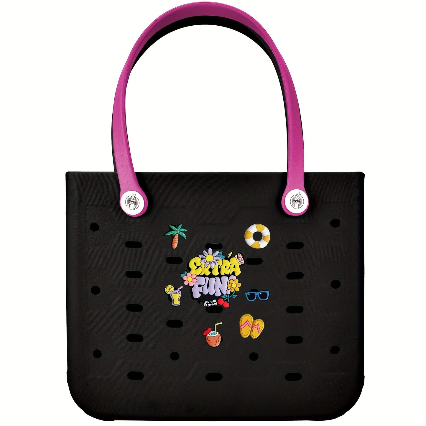 EVA Beach Bag for Women with Drainage Holes Waterproof Tote Bag Summer Outdoor Camping Shopping Travel Bag with Cute Decorations