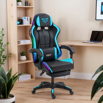 RGB Gaming Chair with LED Lights Footrest Ergonomic Gaming Chair with Massage Lumbar Support Reclining Video Game Chair for Adults Home
