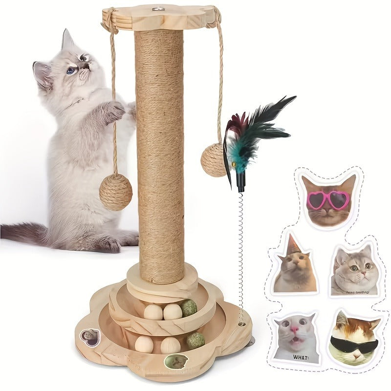 Cat Scratching Post Sisal Vertical Clown Hat Design, Wear-Resistant Cat Scratch Board with Cat Climbing Frame & Teaser Toy