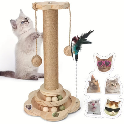 Cat Scratching Post Sisal Vertical Clown Hat Design, Wear-Resistant Cat Scratch Board with Cat Climbing Frame & Teaser Toy
