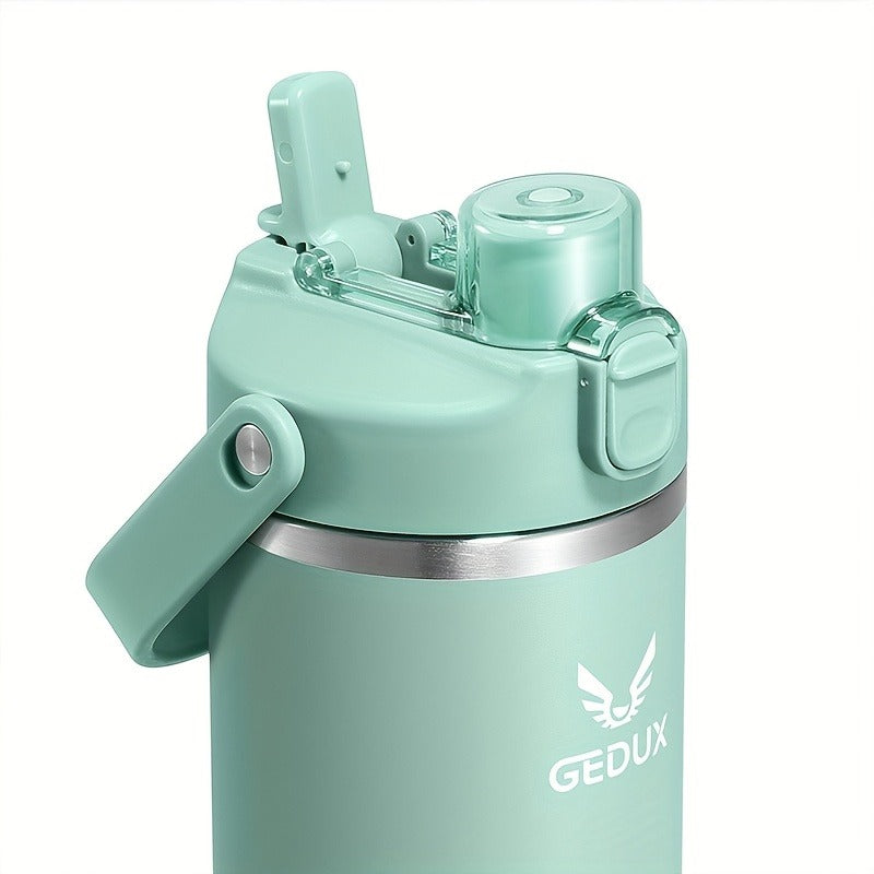 GEDUX Stainless Steel Water Bottle with Handled Lid and Removable Cup in 32oz or 40oz and Nine Styles