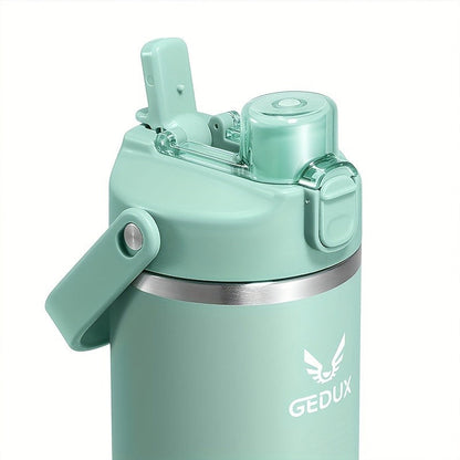 GEDUX Stainless Steel Water Bottle with Handled Lid and Removable Cup in 32oz or 40oz and Nine Styles