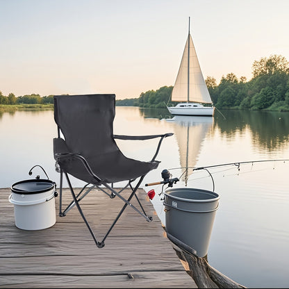 Set of Two Folding Camping Chairs with Cup Holders, Carry Bags, 82 cm Back Height and Black, Navy, Blue, Green or Red Options