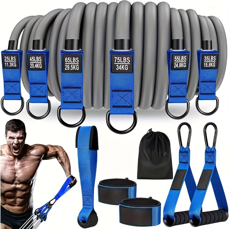 300lb Resistance Band Set – 6 Levels 25-75lb, Handles, Door Anchor & Ankle Straps – Heavy Duty Home Gym Kit for Full Body Strength Training