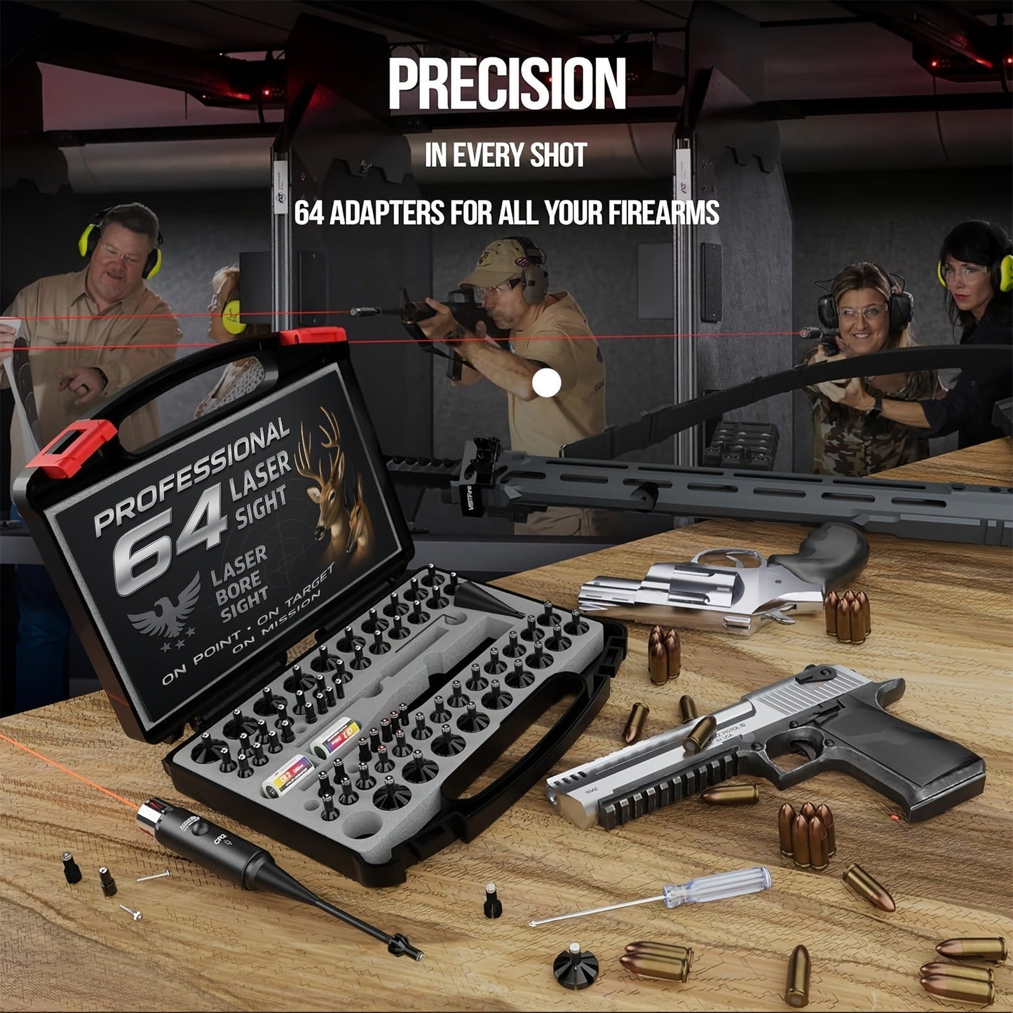 Laser Bore Sighter Kit with 64 Adapters, Red Laser Bore Sight for Rifles Shotguns Pistols Revolvers, Multi-Caliber .17 to 12GA Boresighter