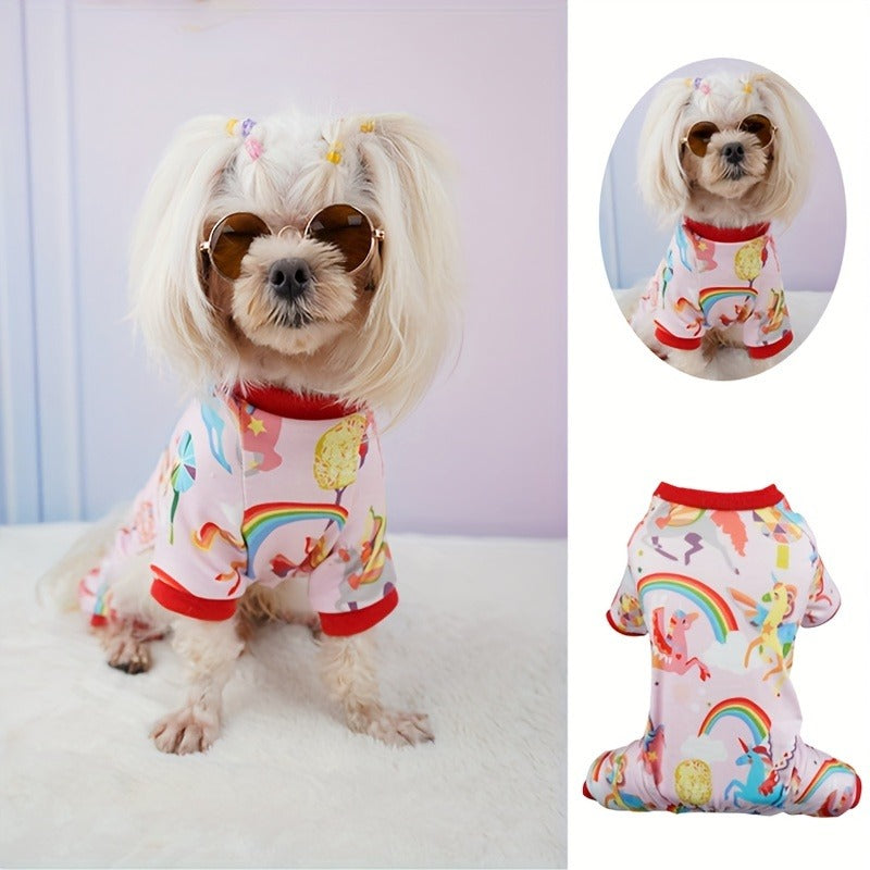 Puppy Clothes Set 4pcs Dog Cat Pajamas Onesie for Small Breeds Boys Girls, Spring Summer Shirts for Chihuahua Yorkshire Terrier Cats