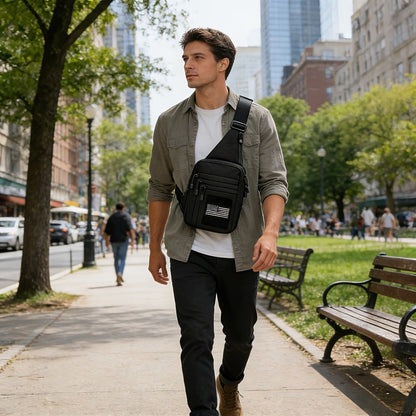 CCW Shoulder Bag Tactical Concealed Carry Bag for Men with Chest Holster Multiple Compartments EDC Sling Bag for Daily Use Shooting Range