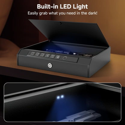 Biometric Gun Safe Fingerprint Digital PIN & Key Unlock 3-Way Access Internal Light Silent Mode Emergency Power Supply Gun Lock Box for Home