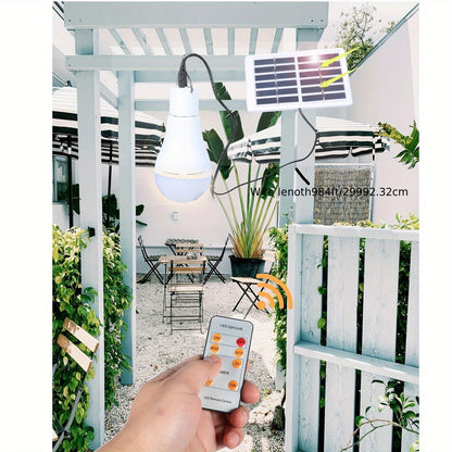 Solar Light Bulbs 2 Pack Campsite Outdoor – Remote Control Timer, 4 Modes 300LM, Light Sensor Auto On/Off, Solar & USB Rechargeable – Shed