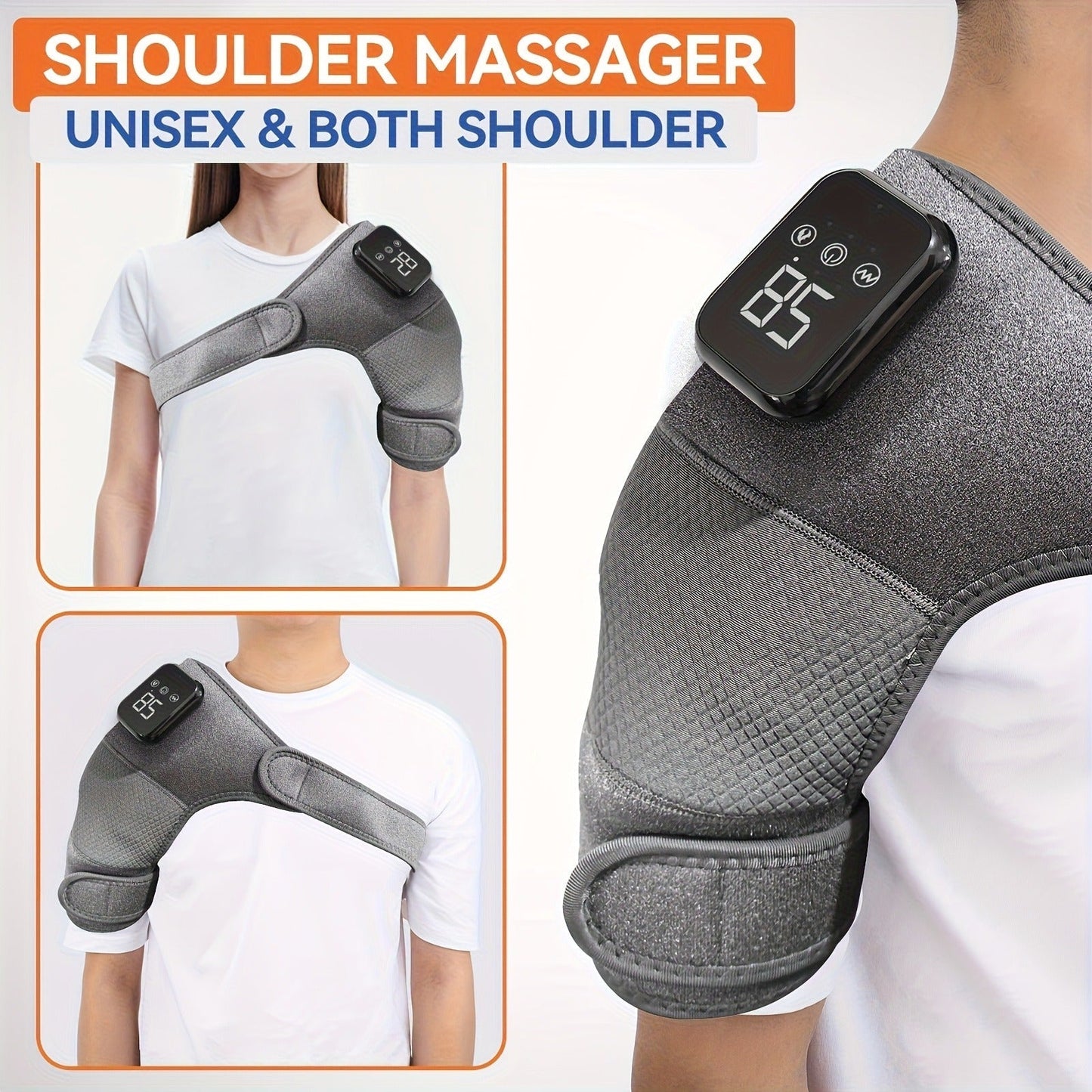 Cordless Heated Shoulder Massager with Vibration – 3 Heat Levels & 3 Vibration Intensities Electric Heating Pad for Shoulder