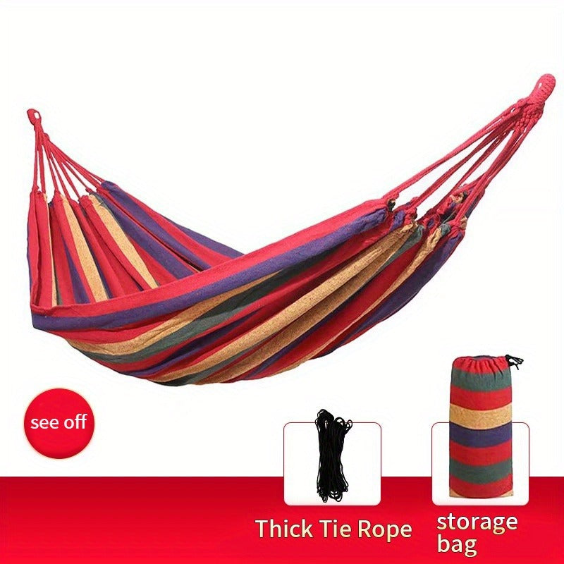 Striped Outdoor Hammock, 94.49 x 31.5 Inches with Two Ropes, Carry Bag and 330 lb Load-Limit Marking