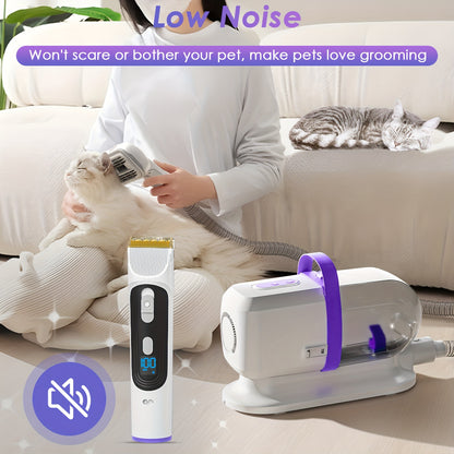 Pet Grooming Vacuum Kit 8-in-1 with 12000Pa Suction – Dog & Cat Hair Vacuum for Shedding, 6 Grooming Tools, 74oz Dust Cup, Low Noise