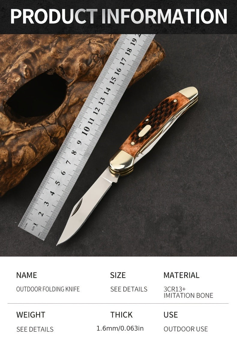 Folding Pocket Knife Handcrafted Multi-Tool with White Copper Finish, Wood Grain & Cow Bone Handle – Portable EDC Blade for Camping