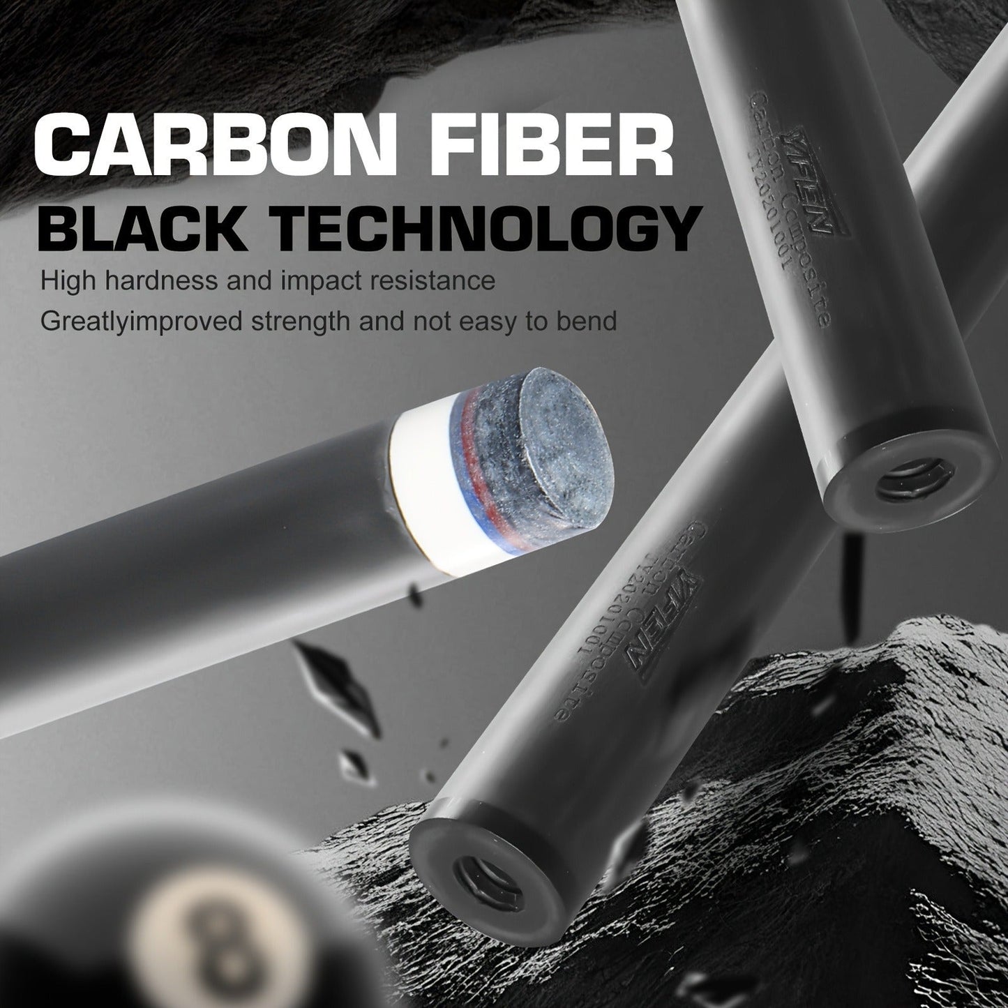 Carbon Fiber Pool Cue Stick Low Deflection Billiard Cue with 11.8mm 12.5mm Tip Pro-Taper Shaft Canadian Maple Butt Extension Compatible