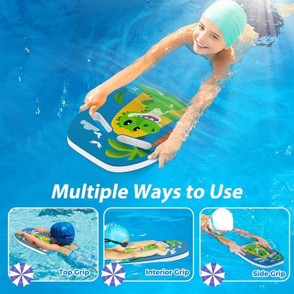 Kids Swimming Kickboard – Cute Dinosaur Cartoon Design, Blue Buoyant Foam Pool Training Aid for Toddlers Children