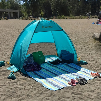 Striped Picnic Blanket with Integrated Carry Handle and 57 x 70.87 or 31.5 x 57.1-Inch Size Options