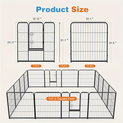Dog Playpen Heavy Duty Foldable – 8 & 16 Panel Pet Exercise Pen for Large Medium Small Dogs, Portable Indoor Outdoor Puppy Pen for Yard
