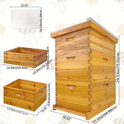 Langstroth Beehive Kit 3 Layer Beeswax Coated 2 Deep Boxes & 1 Medium Super — No Frames
