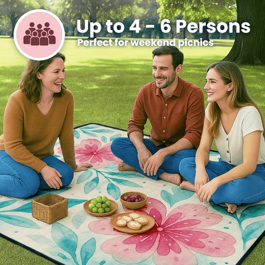 Padded Foldable Picnic Blanket with Floral Pattern for Beach Trips, Park Outings, Camping and Everyday Travel