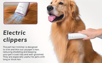 Pet Grooming Vacuum Kit with 2.5L Collection Cup, Electric Clipper, Hose and Four Pictured Tool Attachments