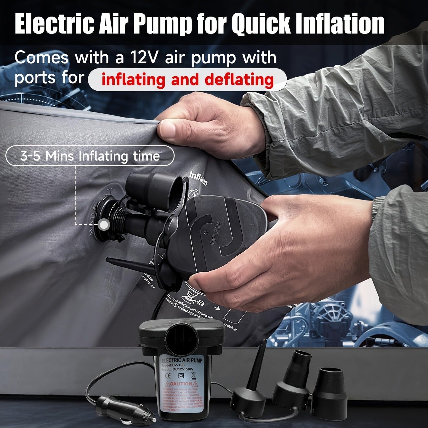Back-Seat Car Inflatable Mattress with Two Pillows, Air Pump and Carry Bag in Black or Dark Blue