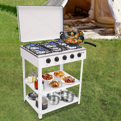 5-Burner Gas Stove CNCEST Portable Natural Gas Stove, 2.5kW Per Burner, Freestanding Outdoor Cooking Stove for RV
