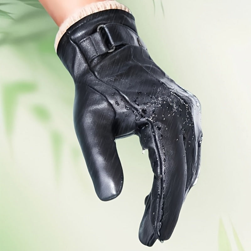 Buckle-Cuff Winter Gloves with Black or Brown Checkout Options and 11.2 x 25.5 cm Pictured Size