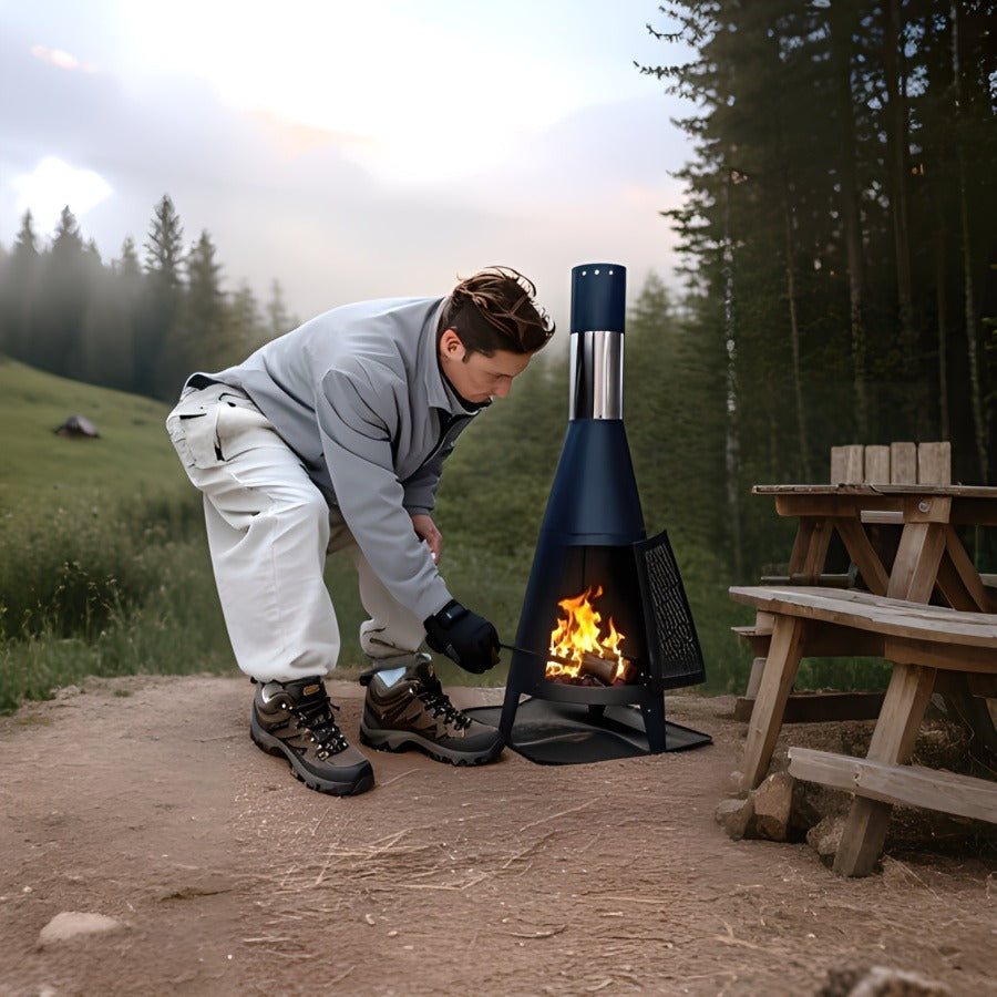 Outdoor Fire Pit Heater with Chimney Design 45-Inch Sitting Height Wood Burning Patio Stove with Mat