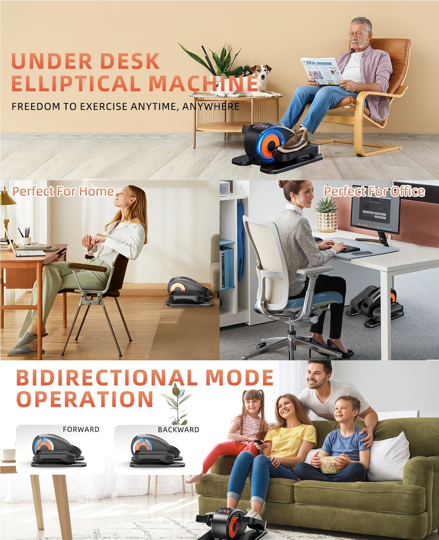 Electric Under Desk Elliptical Machine 12-Speed Seated Leg Exerciser with Remote Control, Quiet Motorized Pedal Stepper for Seniors & Home