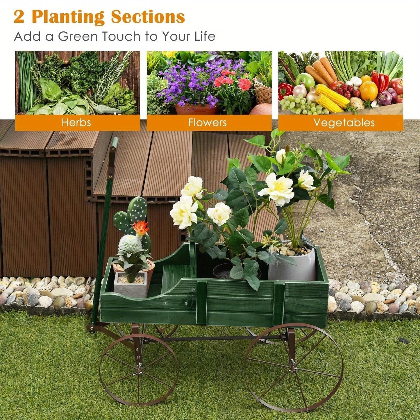 Wooden Flower Stand with 4 Wheels, Rolling Plant Trolley for Garden, Balcony & Terrace, for Garden, Patio and Yard Use