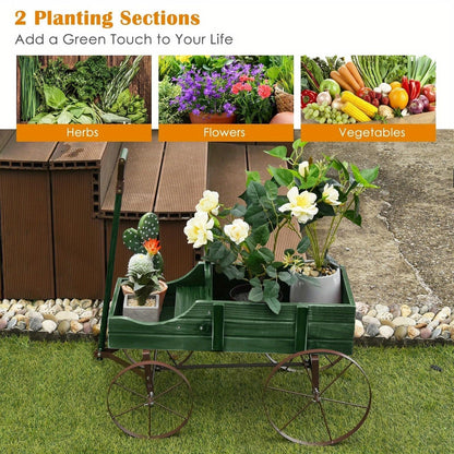 Wooden Flower Stand with 4 Wheels, Rolling Plant Trolley for Garden, Balcony & Terrace, for Garden, Patio and Yard Use