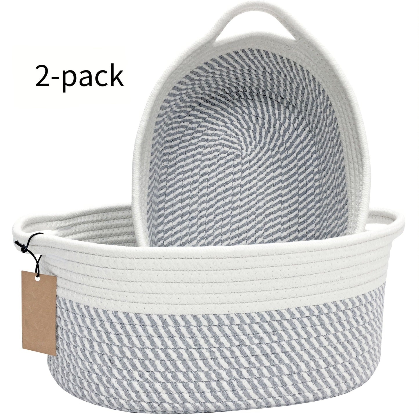 Cotton Rope Storage Baskets with Handles in 2- or 4-Pack Oval Color Options for Shelves and Rooms