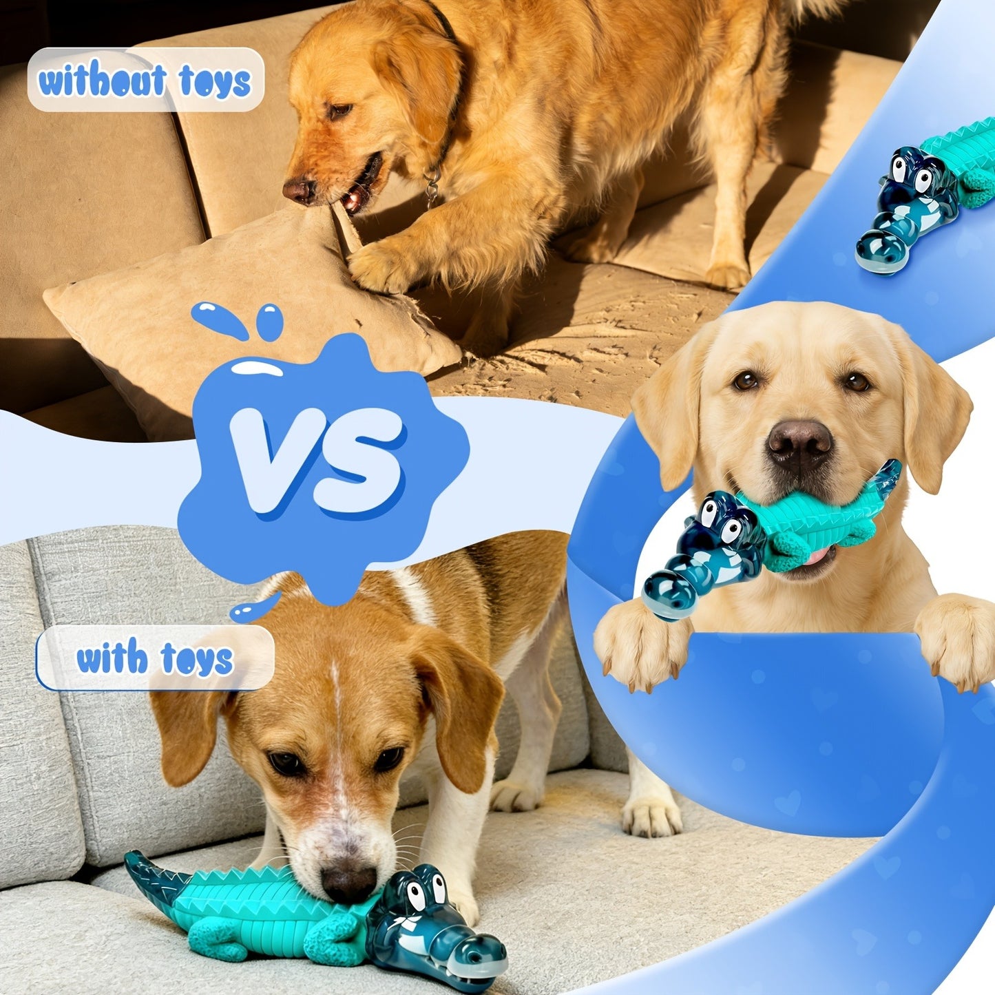 Indestructible Dog Chew Toy for Large & Medium Dogs – Tough Rubber Crocodile Chew Toy with Milk Flavor & Dental Ridges