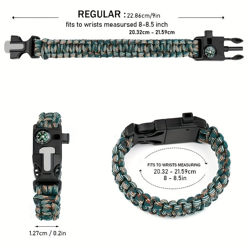 Paracord Survival Bracelet 2-Pack – 5-in-1 Tactical Emergency Bracelet with Fire Starter, Compass, Loud Whistle & Scraper