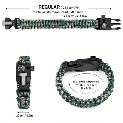 Paracord Survival Bracelet 2-Pack – 5-in-1 Tactical Emergency Bracelet with Fire Starter, Compass, Loud Whistle & Scraper