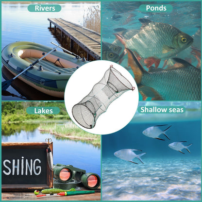 Collapsible Fishing Trap Net 4 Pack – Crab Crawfish Minnow Lobster Shrimp Bait Cage with 49ft Rope, 12x24 Inch Foldable Fish Trap
