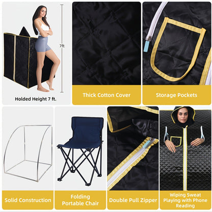 Portable Steam Sauna Tent with Remote Control & Foldable Chair, Personal Home Sauna Room for Detox Weight Loss Relaxation