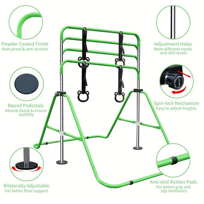 Adjustable Gymnastics Pull-Up Bar for Kids & Teenagers – Height Adjustable Horizontal Bar for Indoor Outdoor Home Use