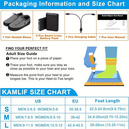 Heated Slippers for Men & Women with 5000mAh Battery – Electric Foot Warmer Shoes, Carbon Fiber Heating, 3 Heat Settings