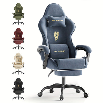 Gaming Chair Ergonomic Esports Chair – Skin-Friendly PU Leather, Thickened Board, Linkage Armrest, Adjustable Footrest & Headrest