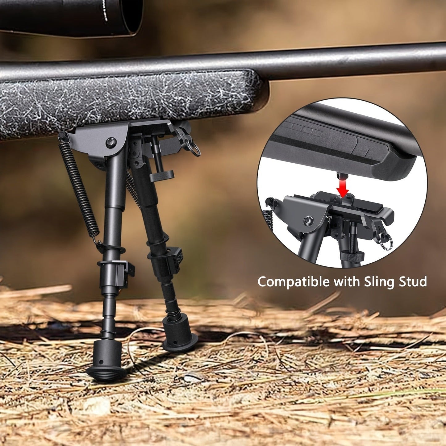 Aluminum Alloy Tactical Rifle Bipod – Adjustable 6-9 Inch Spring Return Legs, M-LOK Compatible, Collapsible Shooting Support for Hunting