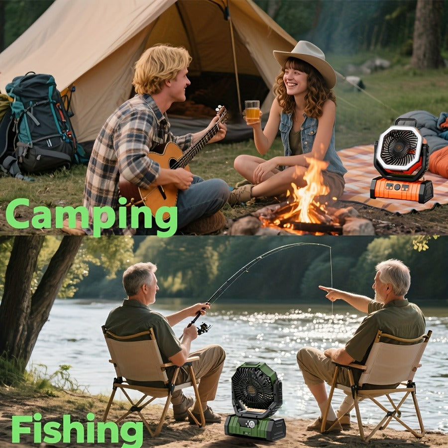 Tent Fan with LED Light 20000mAh Battery – 4-Level Brightness, Multi-Speed Rotatable Portable Tent Fan for Camping, Outdoor, Office & Home